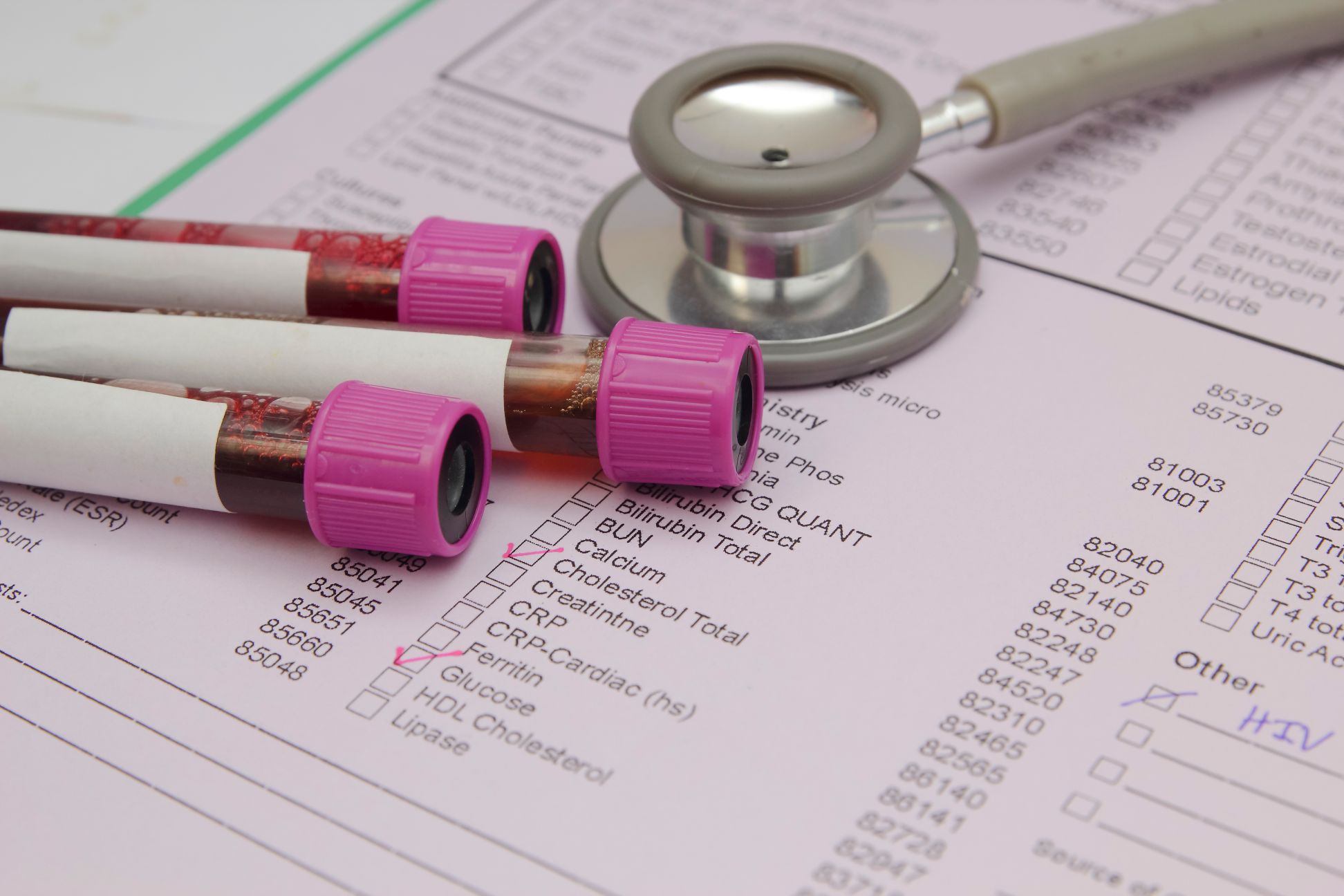 Form to fill in the results of biochemistry blood tests